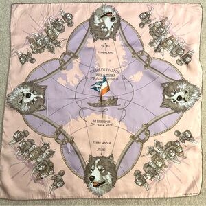 Hermès Expeditions Polaires Francaises Silk Scarf Dogsled motif